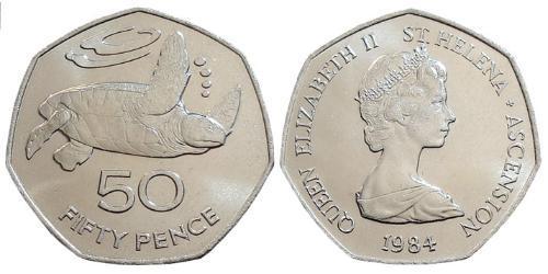 50 Пенни Остров Святой Елены (1981 - ) Никель/Медь Елизавета II (1926-2022)