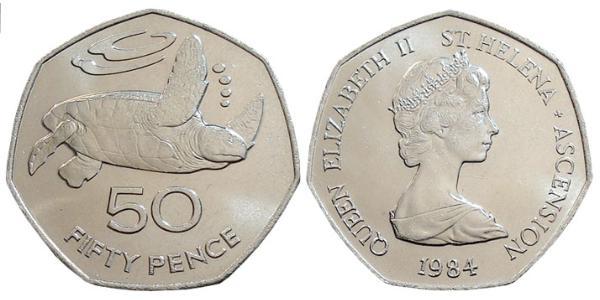 50 Пенни Остров Святой Елены (1981 - ) Никель/Медь Елизавета II (1926-2022)