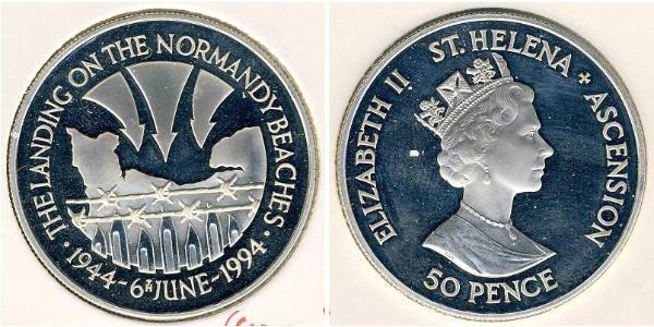 50 Пенни Остров Святой Елены (1981 - ) Никель/Медь Елизавета II (1926-2022)