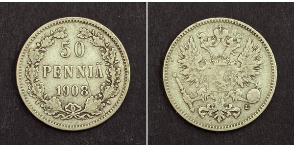 50 Пенни Российская империя (1720-1917) / Великое княжество Финляндское (1809 - 1917) Серебро 