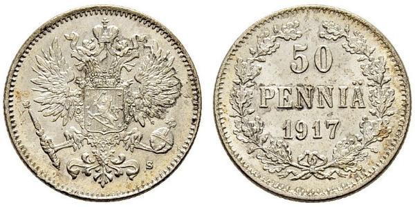 50 Пенни Российская империя (1720-1917) / Великое княжество Финляндское (1809 - 1917) Серебро 