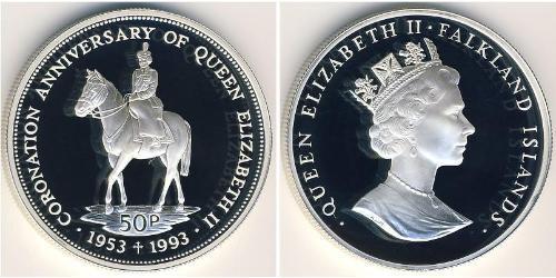 50 Пенни Фолклендские острова Серебро Елизавета II (1926-2022)