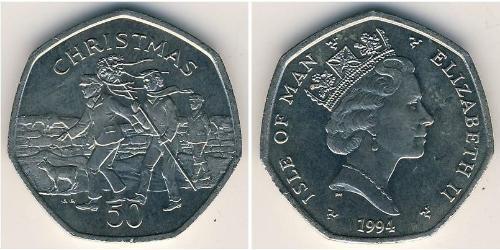 50 Пені Острів Мен Нікель/Мідь Єлизавета II (1926-2022)