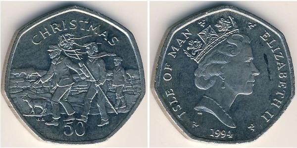 50 Пені Острів Мен Нікель/Мідь Єлизавета II (1926-2022)