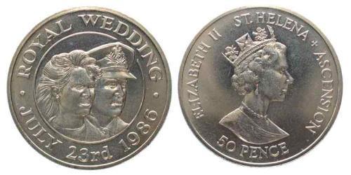 50 Пені Острів Святої Єлени (1981 - ) Нікель/Мідь Єлизавета II (1926-2022)