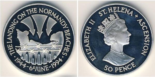 50 Пені Острів Святої Єлени (1981 - ) Нікель/Мідь Єлизавета II (1926-2022)