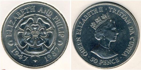 50 Пені Трістан-да-Кунья Нікель/Мідь Єлизавета II (1926-2022)