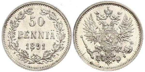 50 Пені Російська імперія (1720-1917) / Велике князівство Фінляндське (1809 - 1917) Срібло 