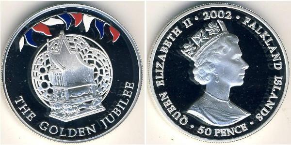 50 Пені Фолклендські острови Срібло Єлизавета II (1926-2022)