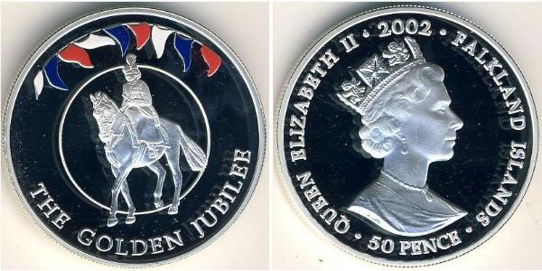 50 Пені Фолклендські острови Срібло Єлизавета II (1926-2022)