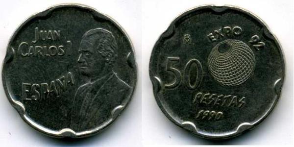 50 Песета Королівство Іспанія (1976 - ) Нікель/Мідь Хуан Карлос I (1938 - )