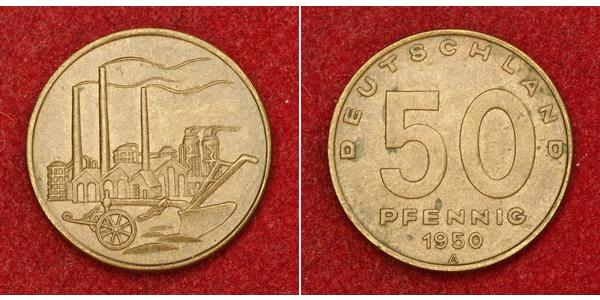 50 Пфенниг Германская Демократическая Республика (1949-1990) Алюминий/Бронза/Латунь 