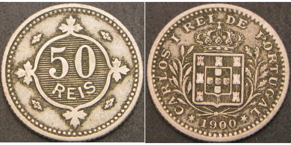 50 Рейс Королівство Португалія (1139-1910) Нікель/Мідь Карлуш I король Португалії (1863-1908)