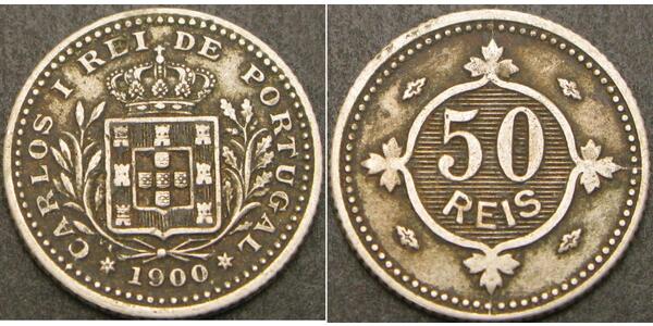 50 Рейс Королівство Португалія (1139-1910) Нікель/Мідь Карлуш I король Португалії (1863-1908)