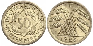 50 Рейхспфеніг / 50 Пфеніг Веймарська республіка (1918-1933) Латунь 