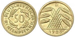 50 Рейхспфеніг / 50 Пфеніг Веймарська республіка (1918-1933) Латунь 