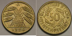 50 Рейхспфеніг / 50 Пфеніг Веймарська республіка (1918-1933) Латунь 