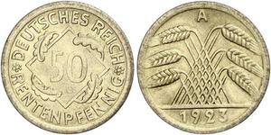 50 Рейхспфеніг / 50 Пфеніг Веймарська республіка (1918-1933) Латунь 