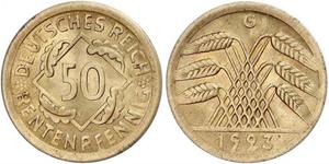 50 Рейхспфеніг / 50 Пфеніг Веймарська республіка (1918-1933) Латунь 