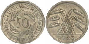 50 Рейхспфеніг / 50 Пфеніг Веймарська республіка (1918-1933) Латунь 