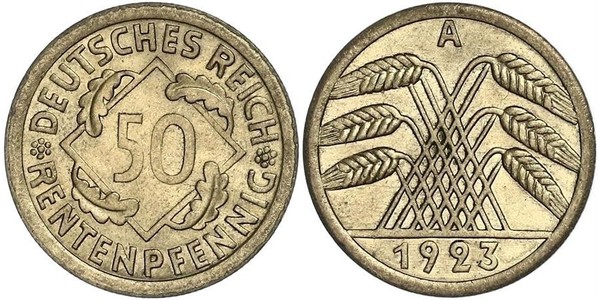 50 Рейхспфеніг / 50 Пфеніг Веймарська республіка (1918-1933) Латунь 