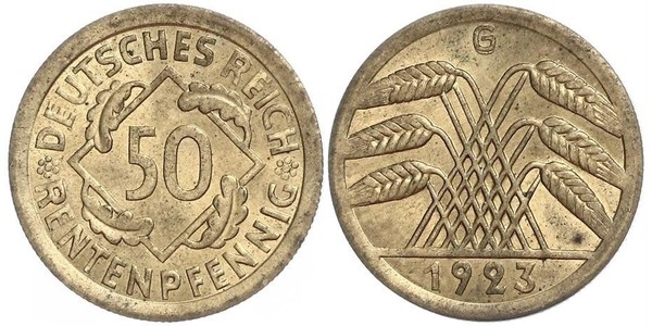 50 Рейхспфеніг / 50 Пфеніг Веймарська республіка (1918-1933) Латунь 