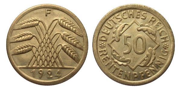 50 Рейхспфеніг / 50 Пфеніг Веймарська республіка (1918-1933) Латунь 