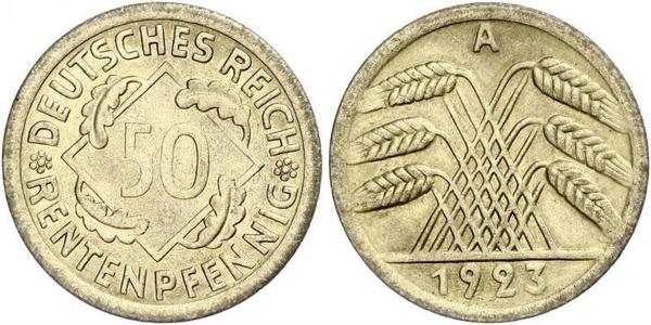 50 Рейхспфеніг / 50 Пфеніг Веймарська республіка (1918-1933) Латунь 