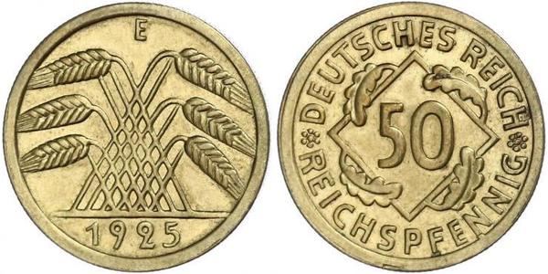 50 Рейхспфеніг / 50 Пфеніг Веймарська республіка (1918-1933) Латунь 