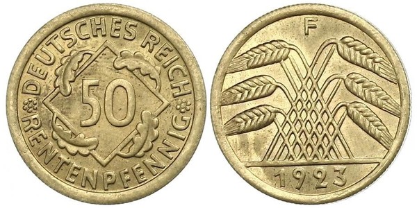 50 Рейхспфеніг / 50 Пфеніг Веймарська республіка (1918-1933) Латунь 
