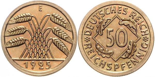 50 Рейхспфеніг / 50 Пфеніг Веймарська республіка (1918-1933) Латунь 