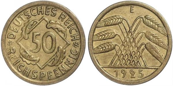 50 Рейхспфеніг / 50 Пфеніг Веймарська республіка (1918-1933) Латунь 