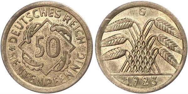 50 Рейхспфеніг / 50 Пфеніг Веймарська республіка (1918-1933) Латунь 