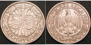 50 Рейхспфеніг / 50 Пфеніг Веймарська республіка (1918-1933) Нікель/Мідь 
