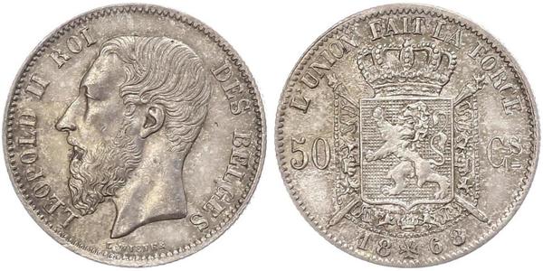 50 Сантим Бельгия Серебро Леопольд II (1835 - 1909)