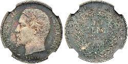 50 Сантім Second French Empire (1852-1870) Срібло Наполеон ІІІ Бонапарт (1808-1873)