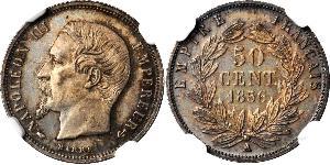 50 Сантім Second French Empire (1852-1870) Срібло Наполеон ІІІ Бонапарт (1808-1873)