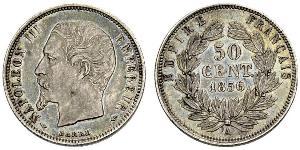50 Сантім Second French Empire (1852-1870) Срібло Наполеон ІІІ Бонапарт (1808-1873)