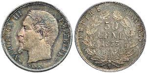 50 Сантім Second French Empire (1852-1870) Срібло Наполеон ІІІ Бонапарт (1808-1873)