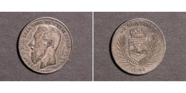 50 Сантім Вільна держава Конго (1885 - 1908) Срібло Леопольд II (1835 - 1909)