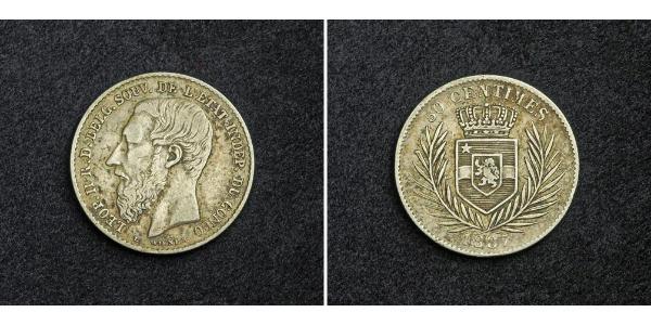 50 Сантім Вільна держава Конго (1885 - 1908) Срібло Леопольд II (1835 - 1909)