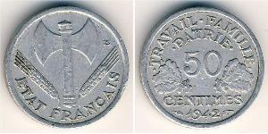50 Сент Французское государство режима Виши (1940-1944) Алюминий 