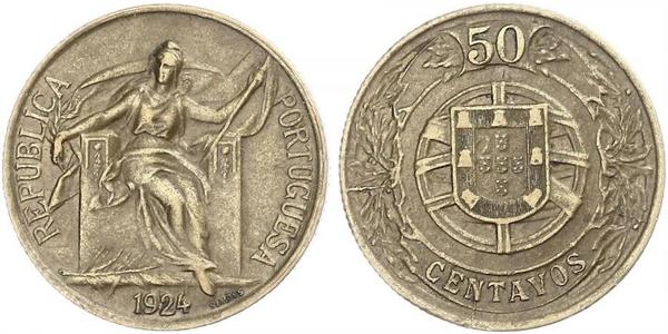 50 Сентаво Первая Португальская республика (1910 - 1926) Алюминий/Бронза 
