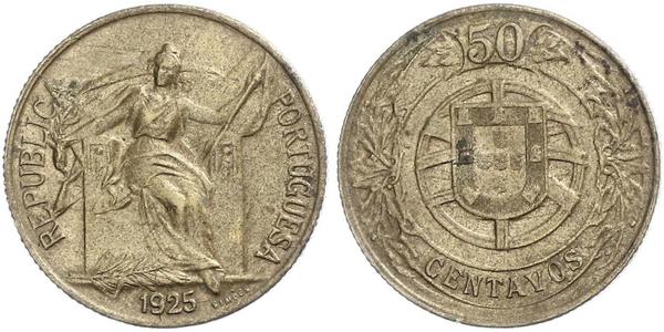 50 Сентаво Перша Португальська Республіка (1910 - 1926) Бронза/Алюміній 