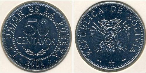 50 Сентаво Багатонаціональна Держава Болівія  (1825 - ) Нікель/Мідь 