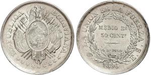 50 Сентаво Многонациональное Государство Боливия (1825 - ) Серебро 
