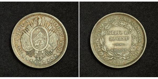 50 Сентаво Многонациональное Государство Боливия (1825 - ) Серебро 