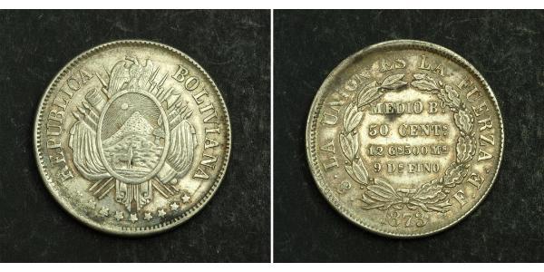 50 Сентаво Многонациональное Государство Боливия (1825 - ) Серебро 