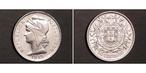 50 Сентаво Первая Португальская республика (1910 - 1926) Серебро 