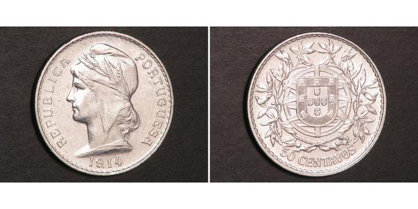50 Сентаво Первая Португальская республика (1910 - 1926) Серебро 